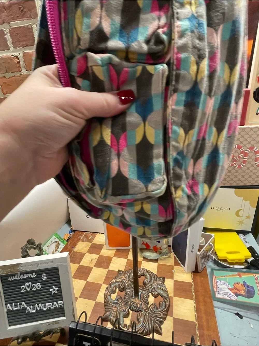 KAVU Multicolor Geo Print Rope Sling Crossbody Bag Festival Travel Backpack